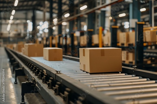 seamless flow of cardboard boxes on conveyor belt in warehouse fulfillment center