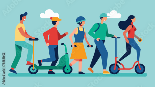  people and wheeled vehicles scooter skateboard cartoon vector illustration