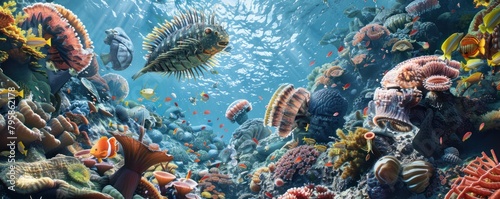 A beautiful and vibrant coral reef with a variety of fish and other sea life.