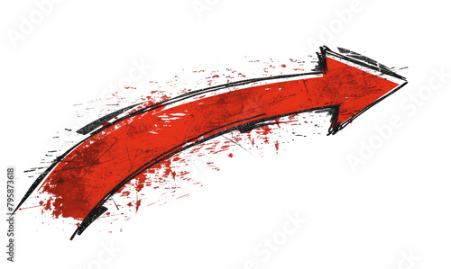 Red distressed curved arrow