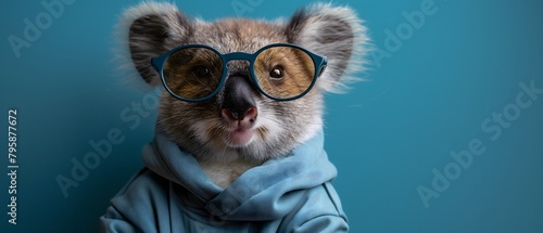 Wombat with sunglasses, blue background