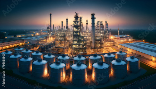 Oil​ refinery​ and​ plant and tower column of petrochemistry industry in oil​ and​ gas​ ​industrial at night