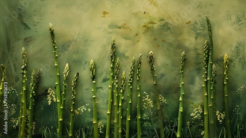 Vibrant Organic Asparagus Vertically Displayed in Abundance