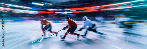 Blurred figures in the hockey stadium during long exposure
