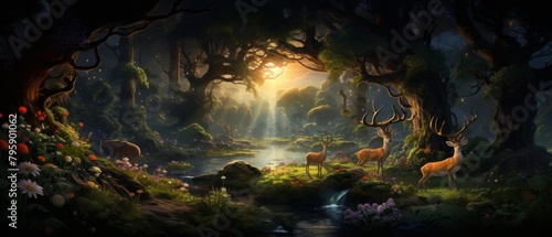 A conservation message featuring a realworld woodland next to an enchanted forest filled with mythical beasts, highlighting habitat preservation