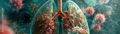 An artistic representation of the protective barriers within the human lungs against harmful pathogens