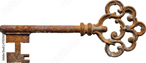 Rustic antique key with ornate bow and long shaft