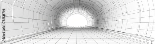 Wireframe tunnel with a vanishing point perspective