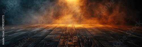 Background texture dark concrete with wooden floor with mist or fog around.