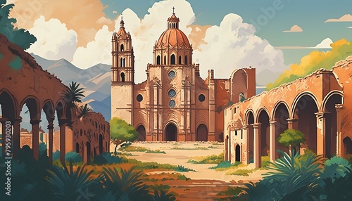 ilustración de iglesia colonial mexicana (imagen 5)