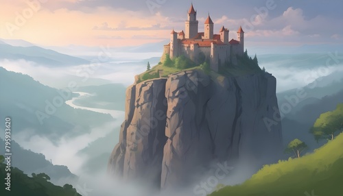 Nestled among mist-shrouded peaks, the castle exudes an aura of enchantment and mystery, its silhouette rising against the backdrop of craggy cliffs and dense forests.