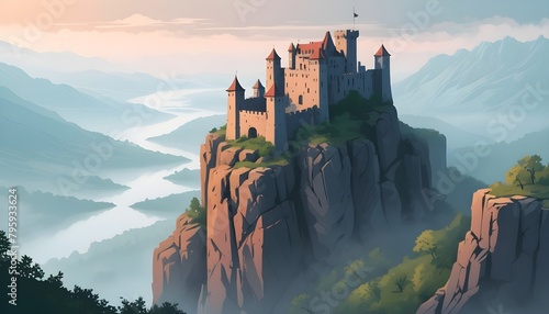 high above the world, the castle perches on a remote mountain, where legends echo through its stone halls and the winds whisper tales of knights and dragons amidst the ancient peaks.