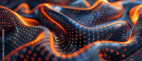 3D rendering of a bumpy surface with glowing orange cracks
