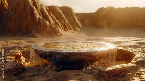 Mystical Fountain of Immortality Amid the Timeless Sands of an Isolated Desert Landscape