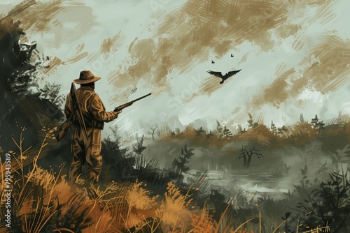 illustration of a man on the hunt