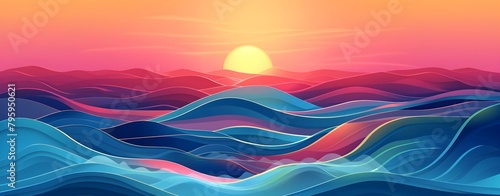 vibrant ocean sunset seascape abstract illustration