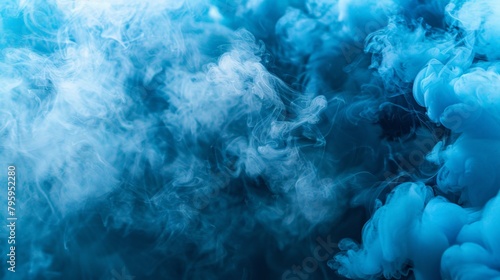 Blue smoke swirls air forming cloud