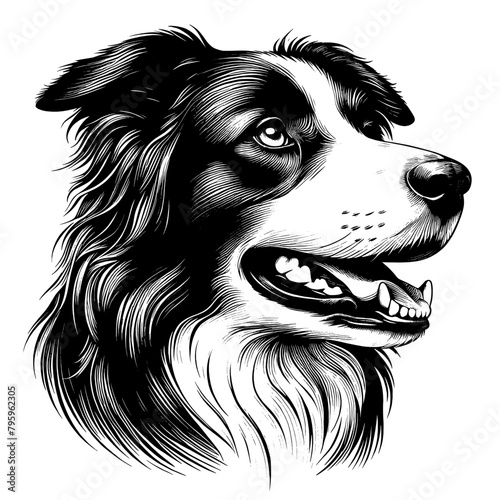 Hand drawn cute Border Collie portrait, vector sketch isolated on white background.