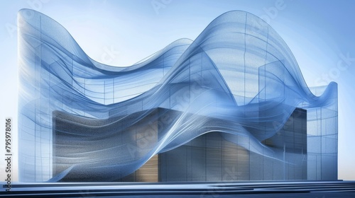 b'Blue translucent wavy architecture'