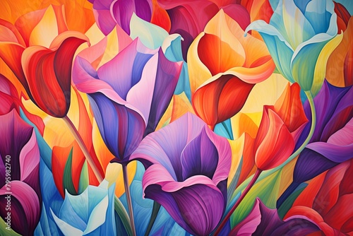 Vibrant Tulip Field Gradients: Array of Rich Colors