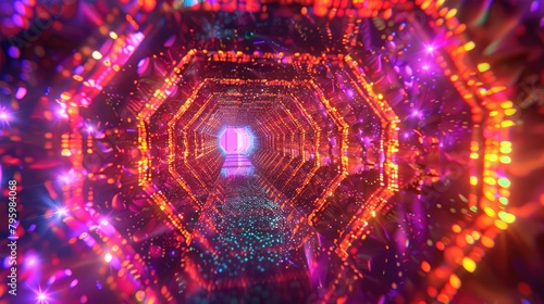 Endless 3D tunnel of interlocking octagons with a futuristic light source