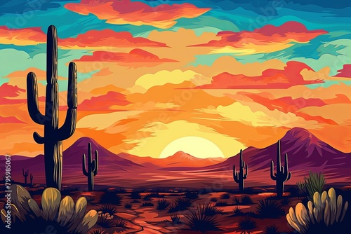 Wild West Desert Sky Gradients: Cactus Silhouette Artistry
