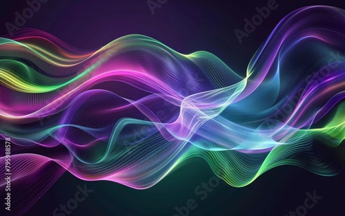 Abstract flowing neon wave purple and green background