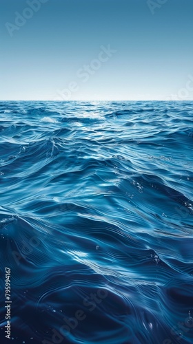 b'Deep Blue Ocean Water Surface with Sunlight'