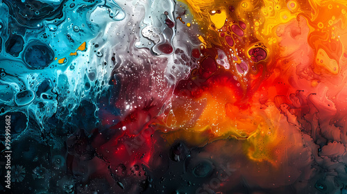 creative abstraction of colored oil and water in a glass