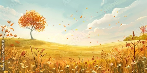 Autumn meadow, children's picture book format