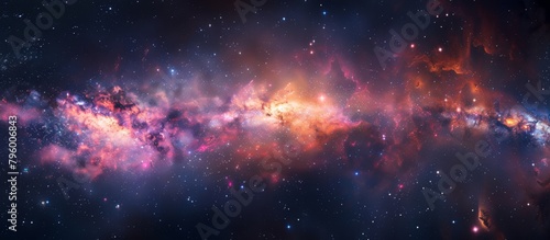 The stunning view of the vast galactic galaxy reveals an array of twinkling stars and colorful nebulas in the night sky