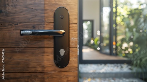 Digital door lock installed on wood door for security and access the room