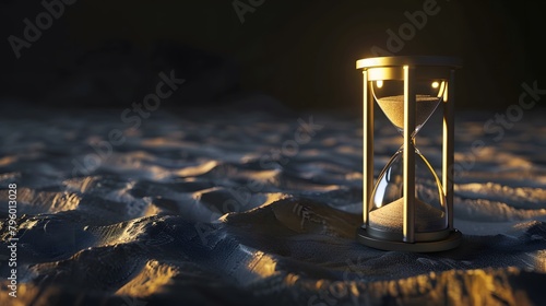 Craft an image where a sand hourglass becomes a powerful metaphor for the phrase