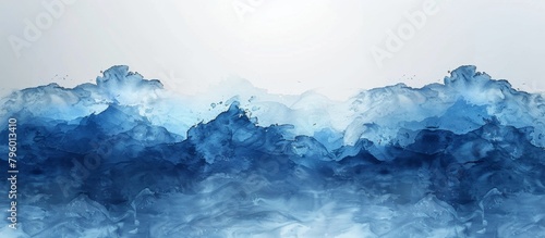 An abstract artwork created with blue and white watercolors, showcasing a blend of soothing colors on a plain white background