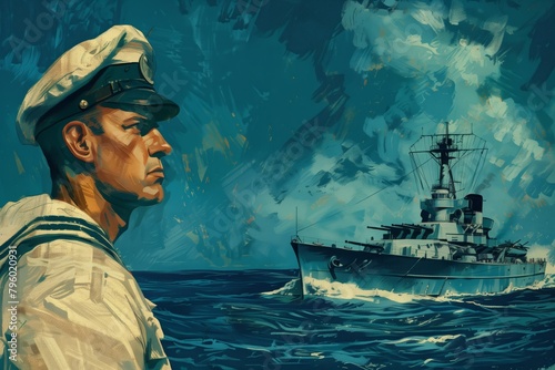 illustration of the captain of a warship