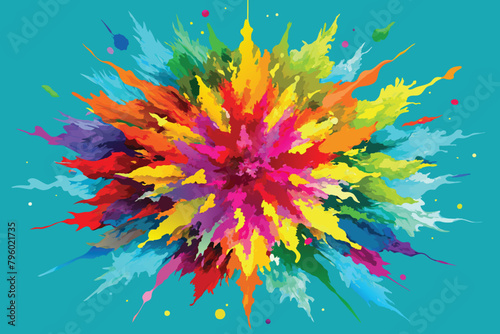 colorful rainbow holi paint color powder explosion vector, isolated wide Turquoise panorama background