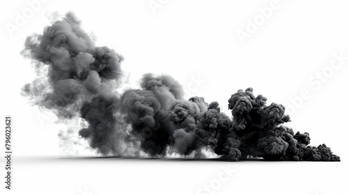 A monochrome photograph of a cumulus cloud of smoke against a white background, resembling a picturesque natural landscape painting