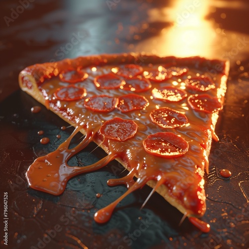 Una deliciosa imagen de una rebanada de pizza,del tono mismo de la magma