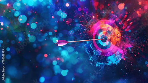 Artistic depiction of an arrow hitting a bullseye, with abstract elements and bursts of light around the target, emphasizing breakthroughs in marketing performance.