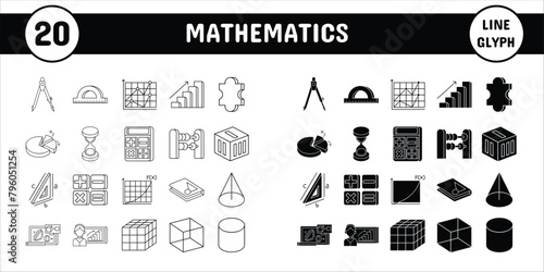 Mathematics Line Glyph Vector Illustration Icon Sticker Set Design Materials