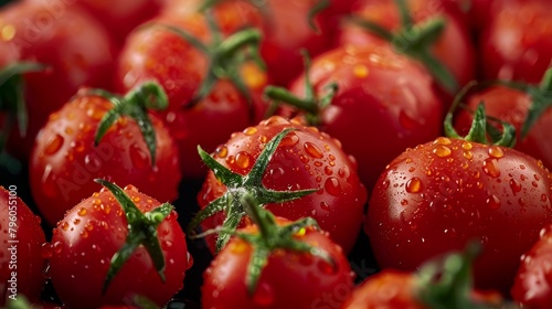 Close-up of juicy tomatoes, highlighted for their antioxidant and lycopene content, on an isolated background, under studio lighting