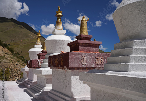 A group of Buddhist pagodas on a hill near Lhasa, Tibet
