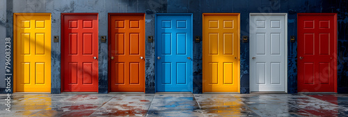 colorful wooden doors, Option opportunity choice career dilemma path ro 