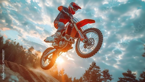 Motocross freestyle rider performing high jumps and tricks on a motocross track. Concept Motocross, Freestyle Rider, High Jumps, Tricks, Motocross Track