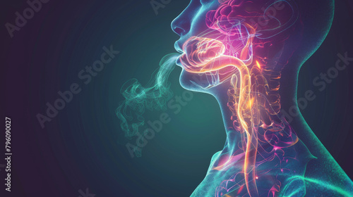 An illustration of a person breathing, with the smoke representing the breath.