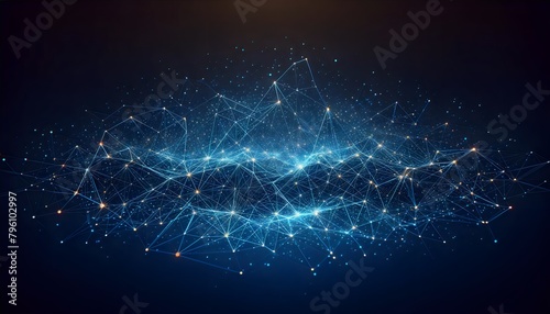 a striking visual of a network with interconnected lines and dots that glow against a dark, gradient blue background
