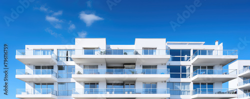 Modern Apartment Complex Against Blue Sky Background