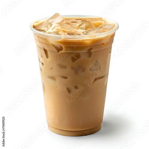 Iced Chai Tea Latte in takeaway cup without logo, isolated on white background. generative AI