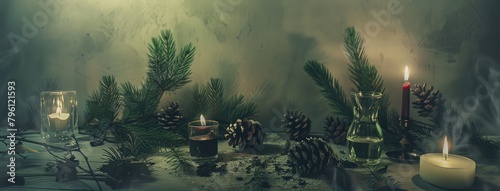 Rustic Holiday Candlelight and Pine Cones Atmosphere