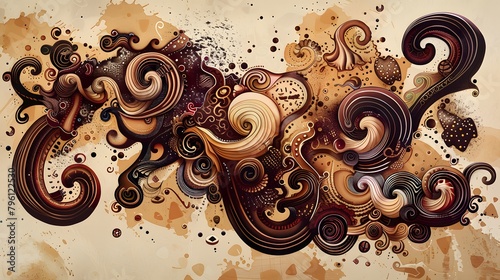 Surreal Fusion of Abstract Swirls and Spirals in a Warm Sepia Ink Tattoo Design